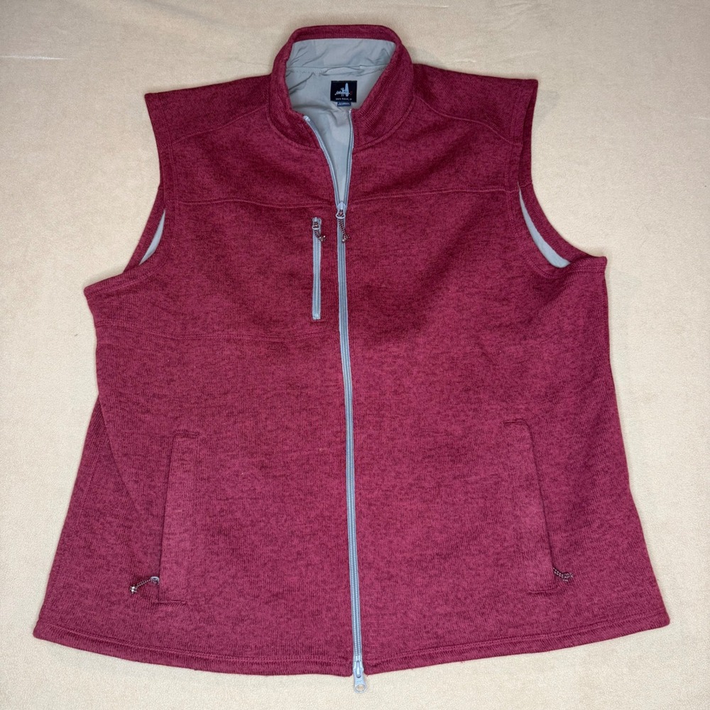 Johnnie-O Mens XL Maroon Heathered Sweater Fleece Full Zip Vest Burgundy